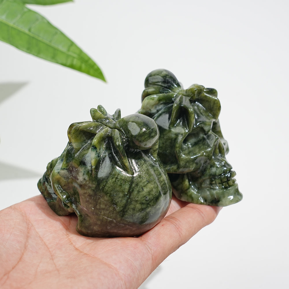 Natural Crystal Serpentine Spider Skull Carving