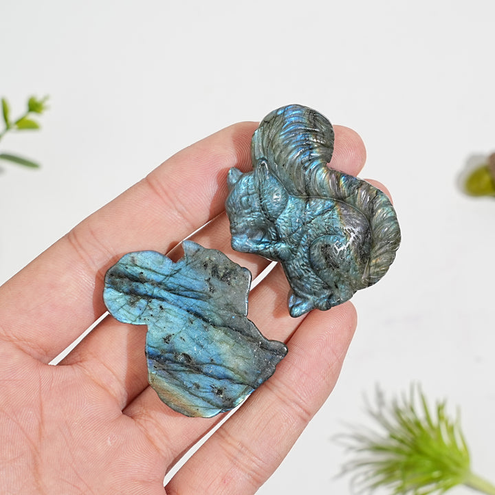 A Slightly Imperfect Natural Crystal Carving Labradorite Squirrel