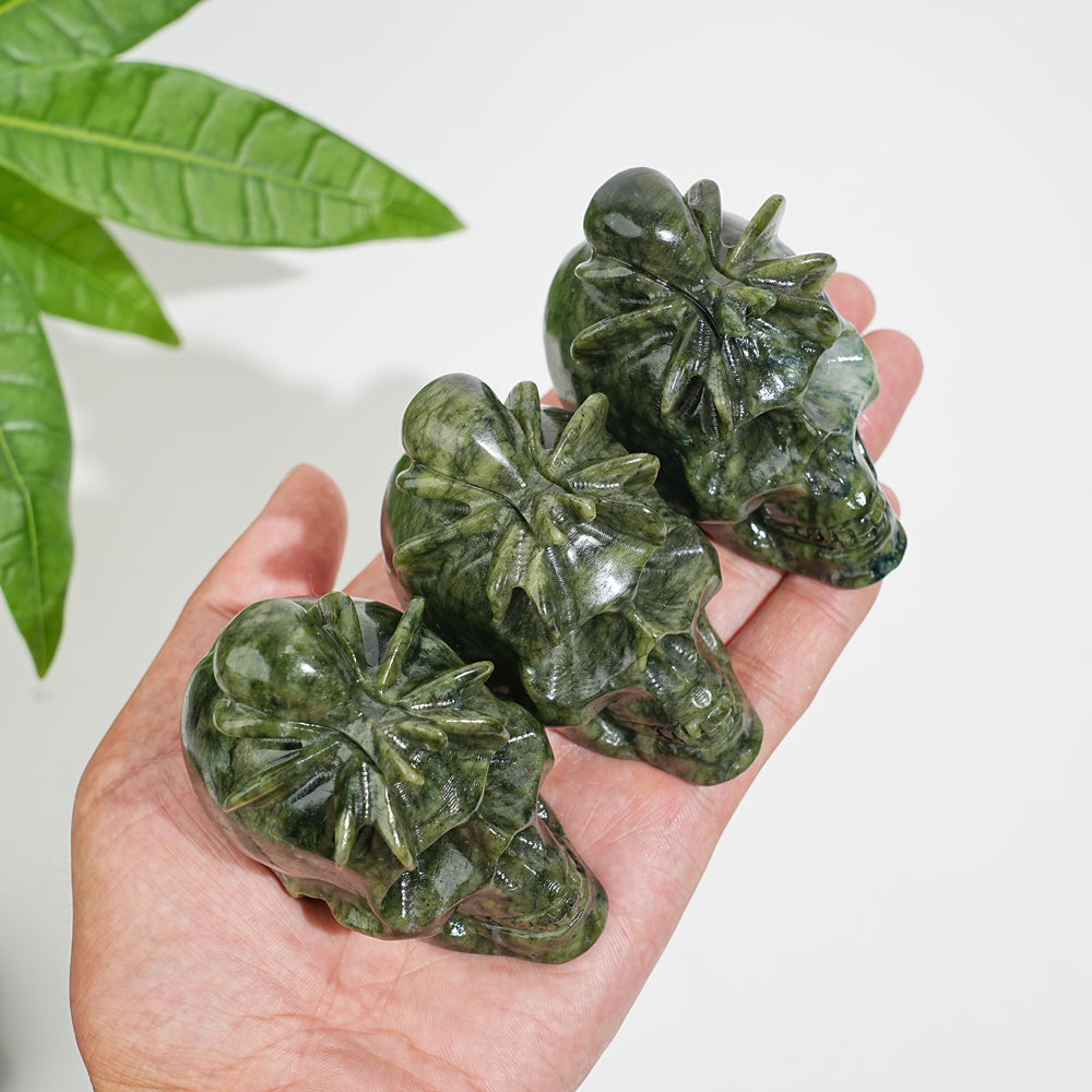Natural Crystal Serpentine Spider Skull Carving