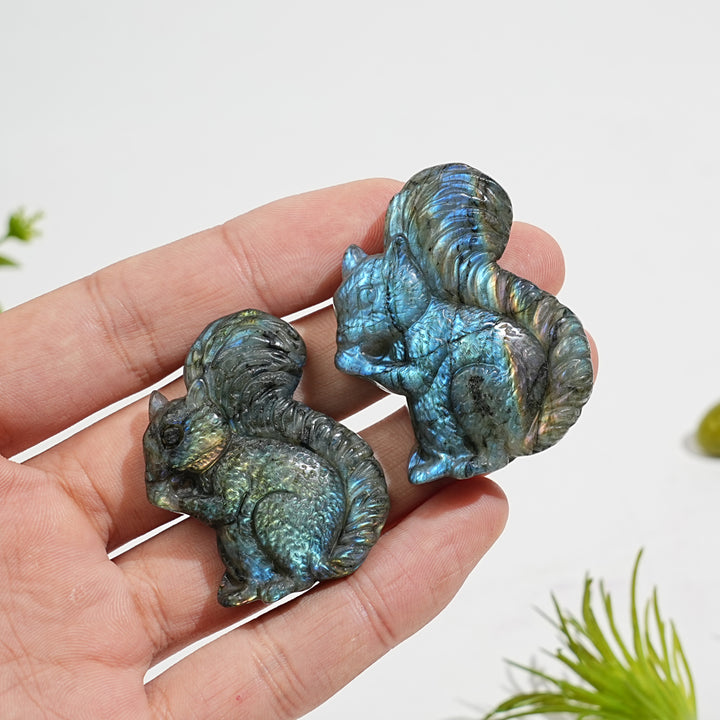 A Slightly Imperfect Natural Crystal Carving Labradorite Squirrel