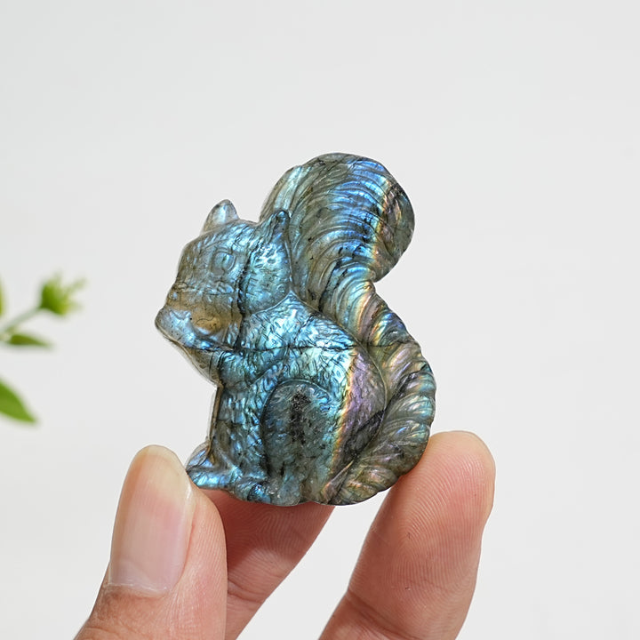 A Slightly Imperfect Natural Crystal Carving Labradorite Squirrel