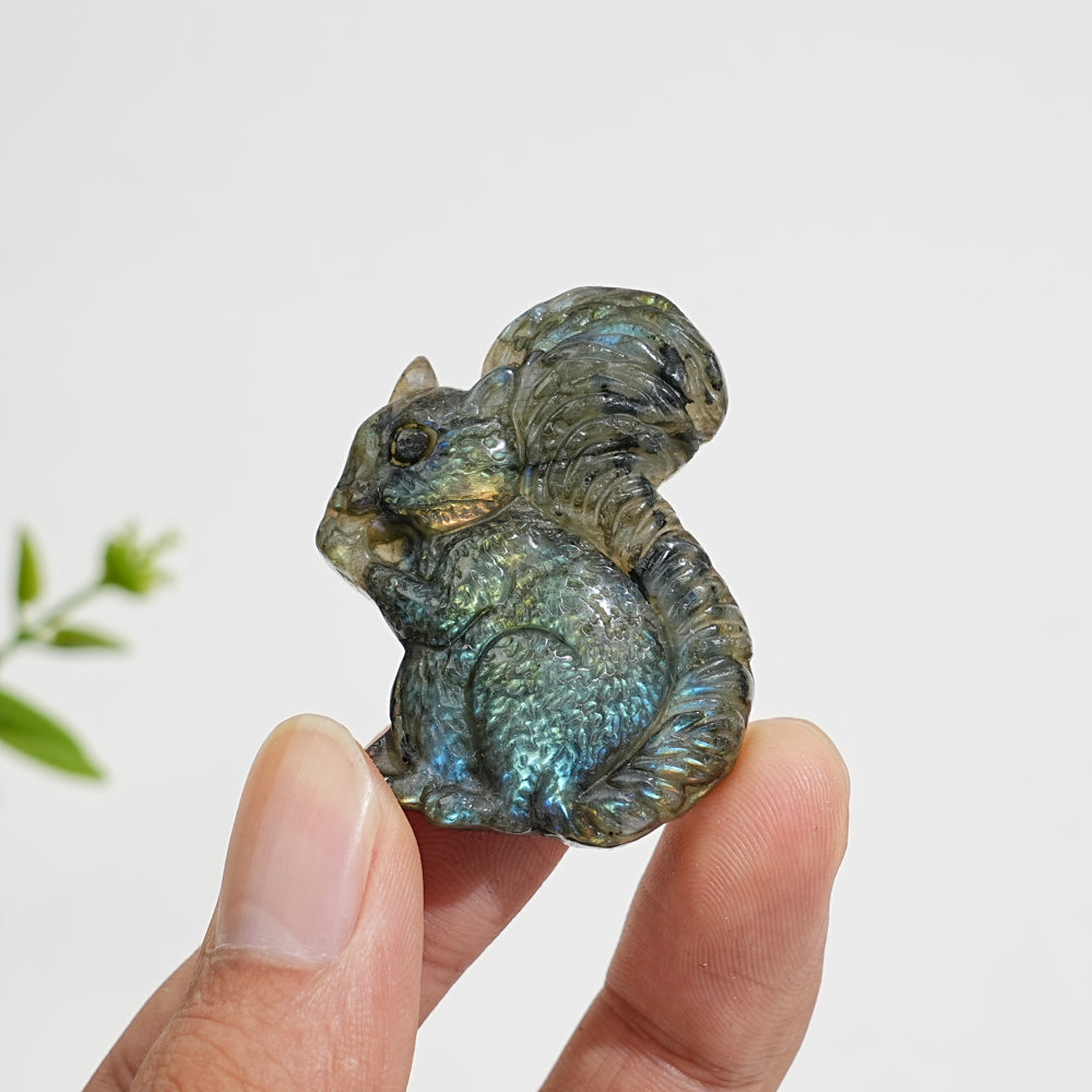A Slightly Imperfect Natural Crystal Carving Labradorite Squirrel