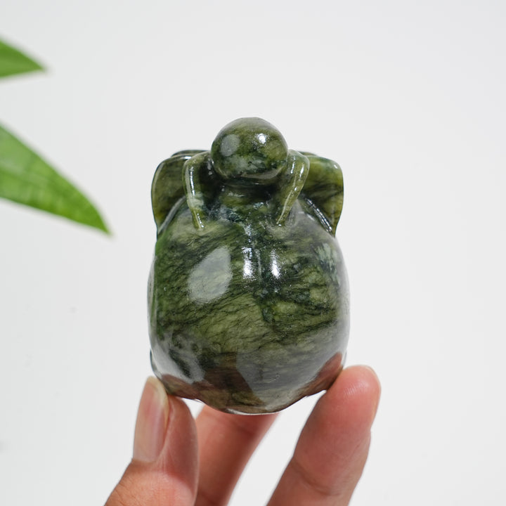 Natural Crystal Serpentine Spider Skull Carving