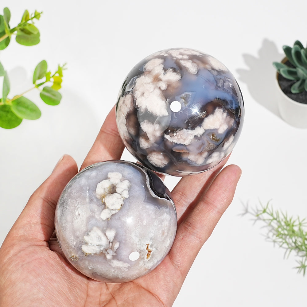A Slightly Imperfect Natural Crystal Black Flower Agate Sphere