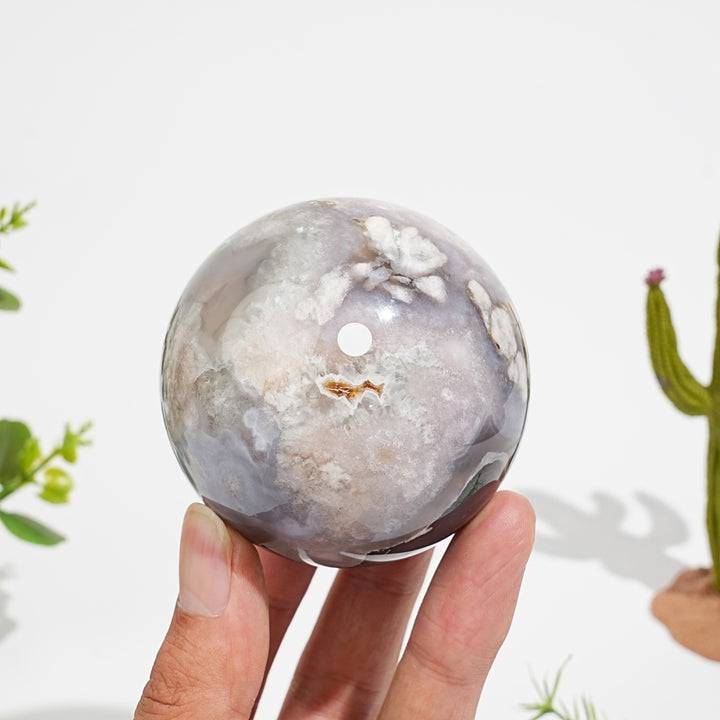 A Slightly Imperfect Natural Crystal Black Flower Agate Sphere