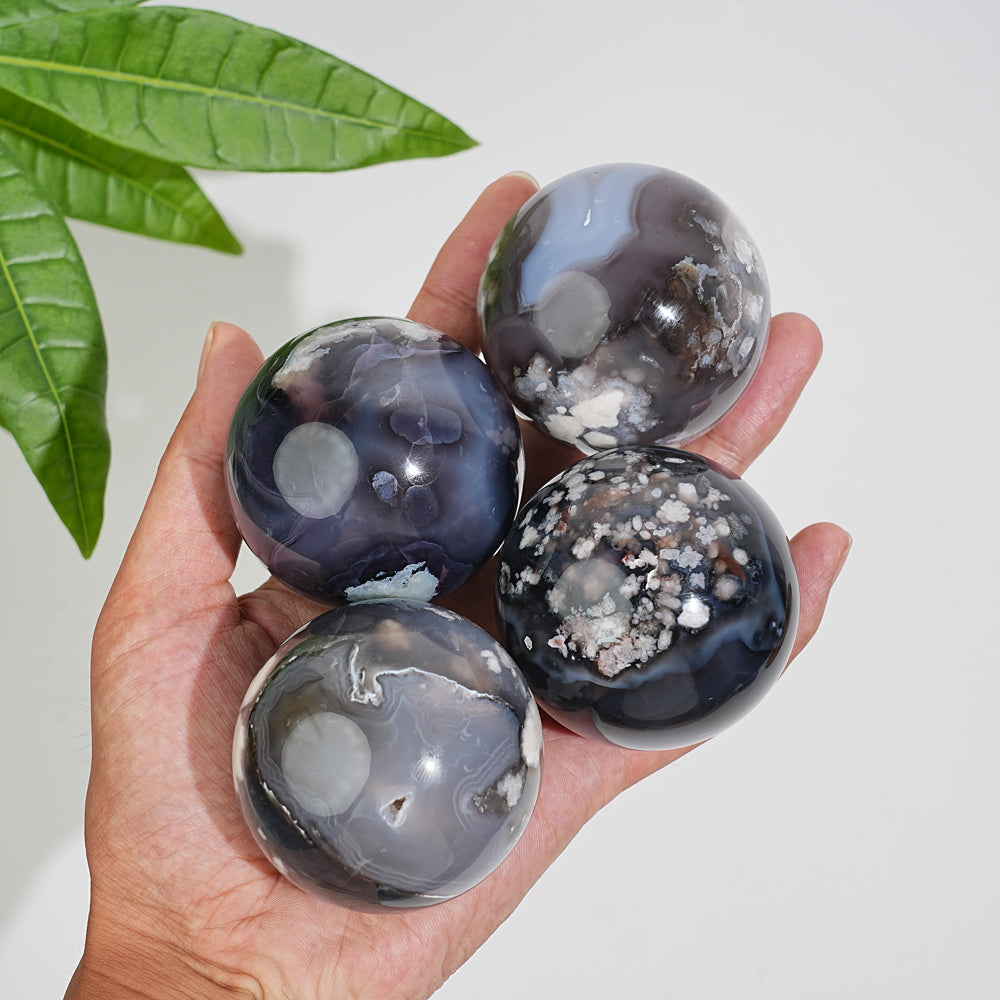 Natural Crystal Black Flower Agate Sphere