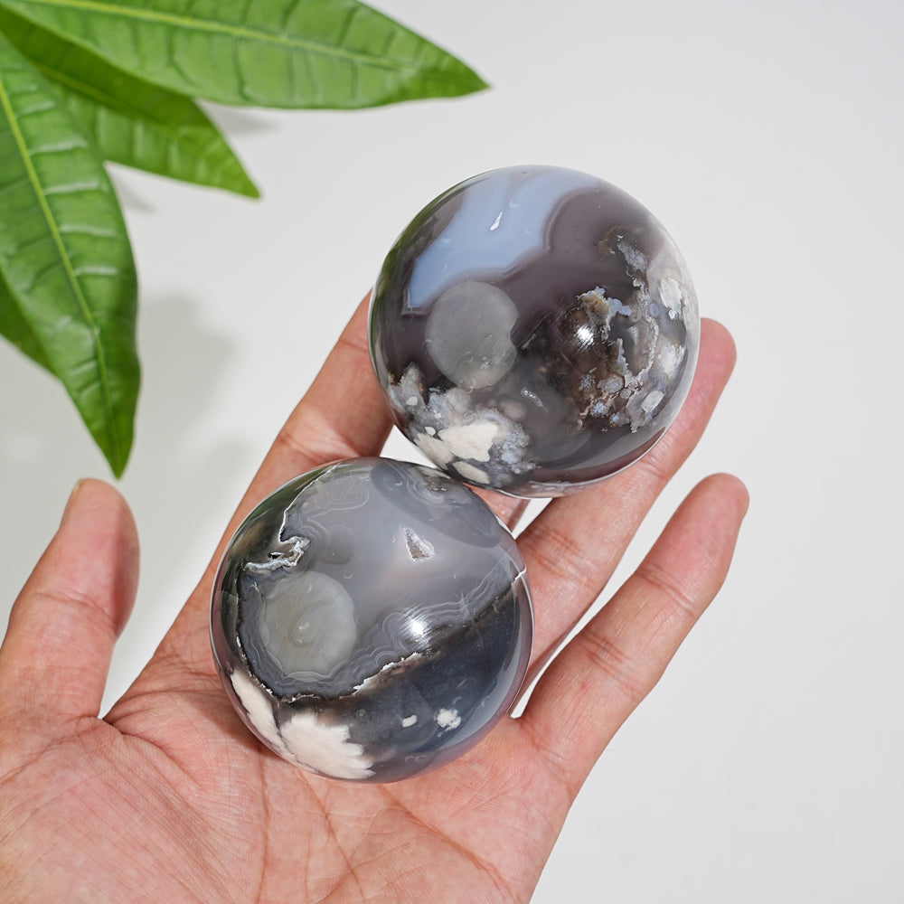 Natural Crystal Black Flower Agate Sphere