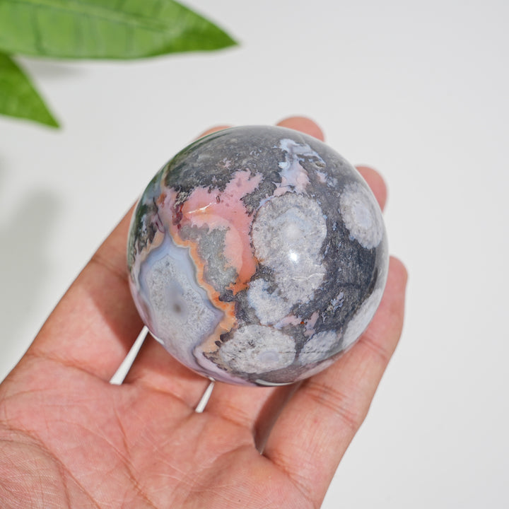 Natural Crystal Black Flower Agate Sphere