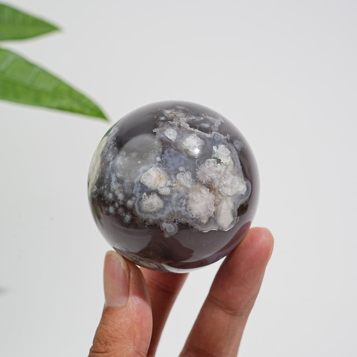 Natural Crystal Black Flower Agate Sphere