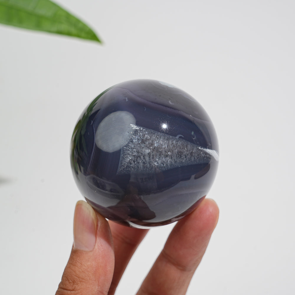 Natural Crystal Black Flower Agate Sphere