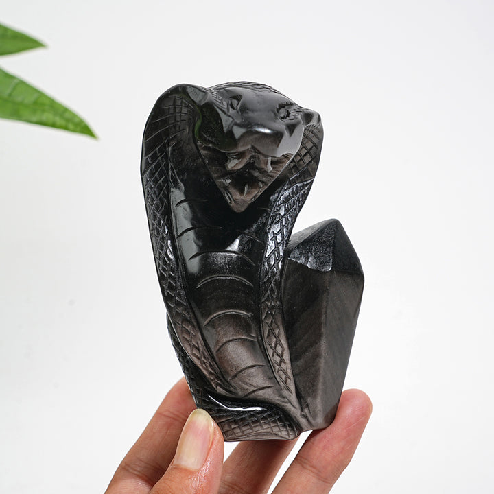 Unique,Natural Crystal Silver Obsidian Cobra Carving
