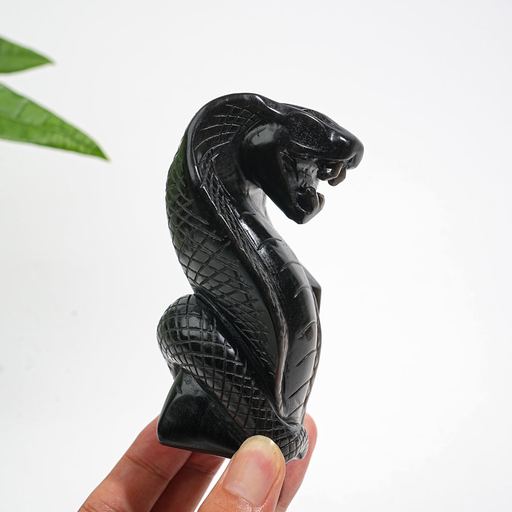 Unique,Natural Crystal Silver Obsidian Cobra Carving