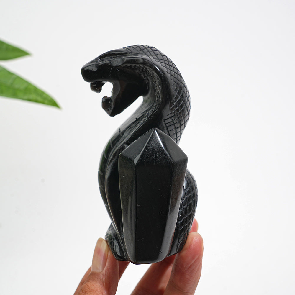 Unique,Natural Crystal Silver Obsidian Cobra Carving