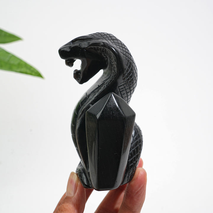 Unique,Natural Crystal Silver Obsidian Cobra Carving
