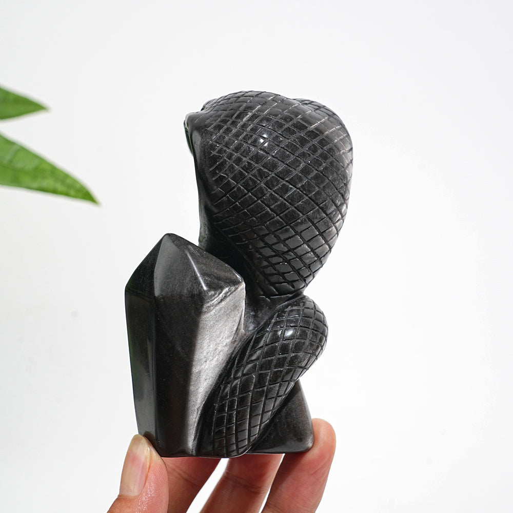 Unique,Natural Crystal Silver Obsidian Cobra Carving