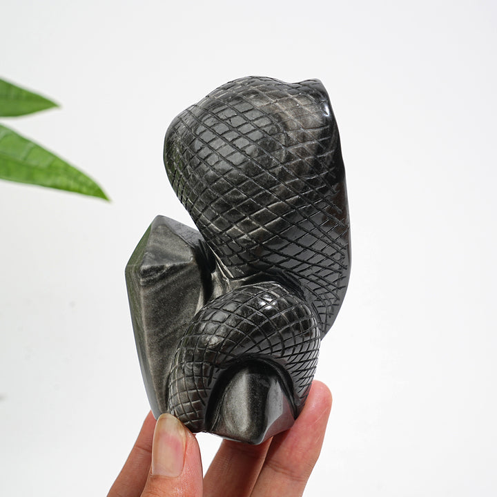 Unique,Natural Crystal Silver Obsidian Cobra Carving