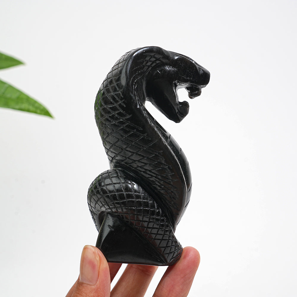 Unique,Natural Crystal Silver Obsidian Cobra Carving