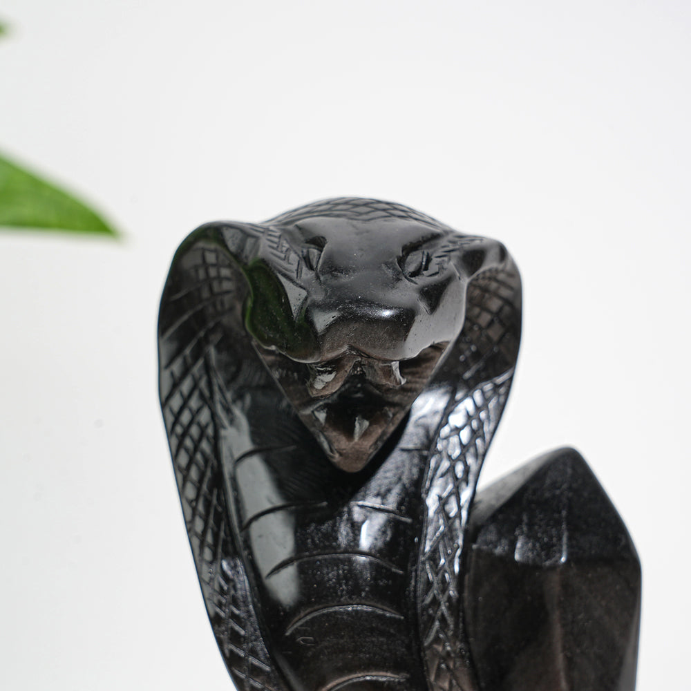 Unique,Natural Crystal Silver Obsidian Cobra Carving