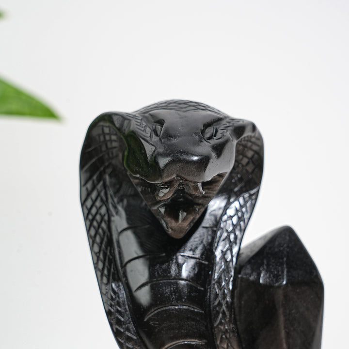 Unique,Natural Crystal Silver Obsidian Cobra Carving