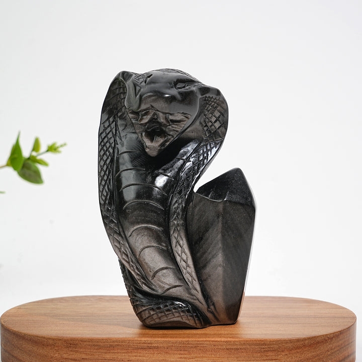 Unique,Natural Crystal Silver Obsidian Cobra Carving
