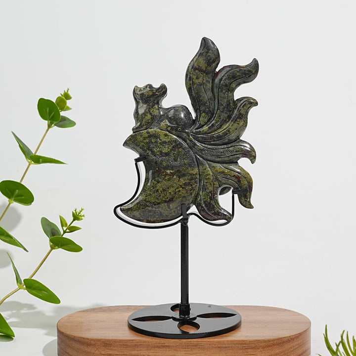 Unique,Natural Crystal Carving Dragon Blood Stone Nine Tailed Fox