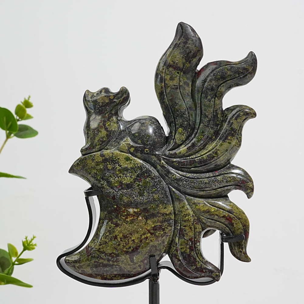 Unique,Natural Crystal Carving Dragon Blood Stone Nine Tailed Fox