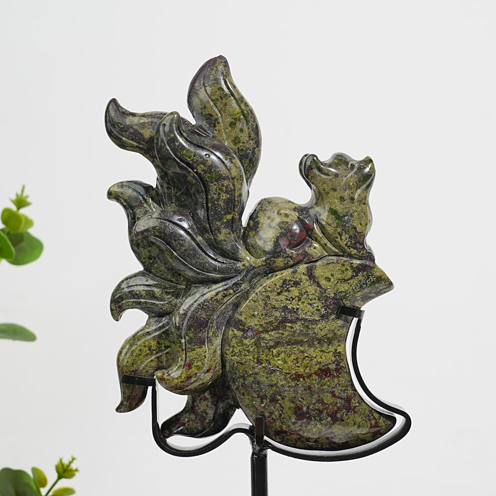 Unique,Natural Crystal Carving Dragon Blood Stone Nine Tailed Fox