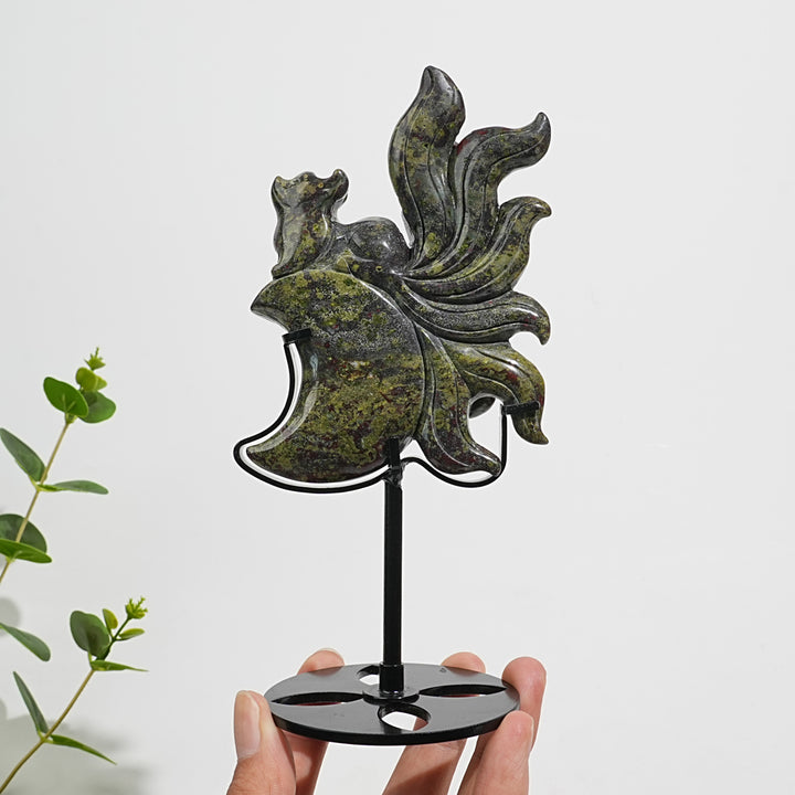 Unique,Natural Crystal Carving Dragon Blood Stone Nine Tailed Fox
