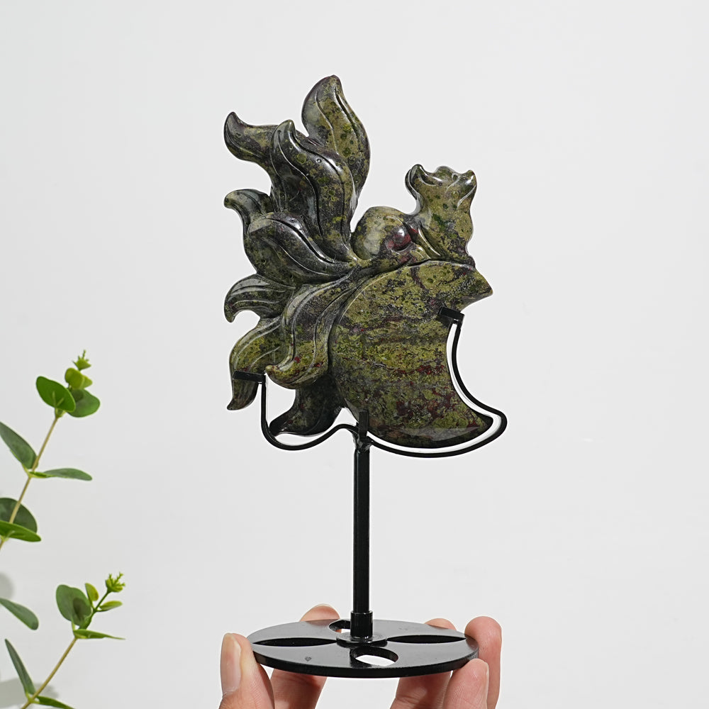 Unique,Natural Crystal Carving Dragon Blood Stone Nine Tailed Fox