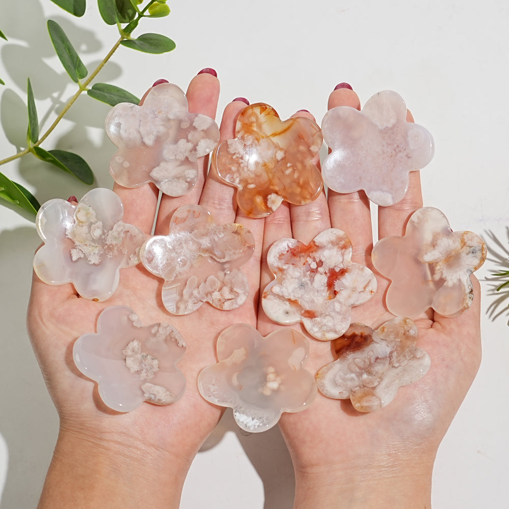 Natural Crystal Carving Five Petal Flower Worry Stone
