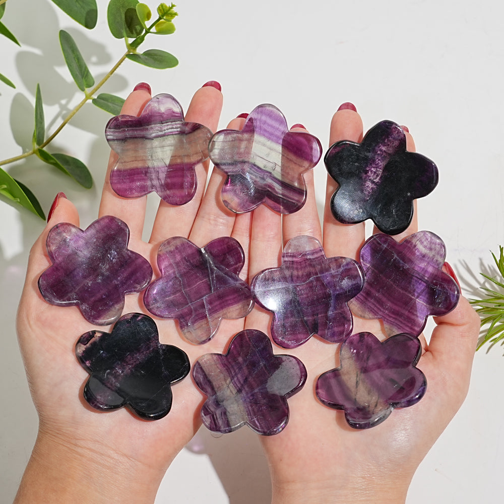 Natural Crystal Carving Five Petal Flower Worry Stone