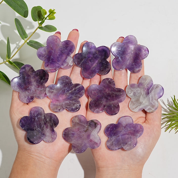 Natural Crystal Carving Five Petal Flower Worry Stone