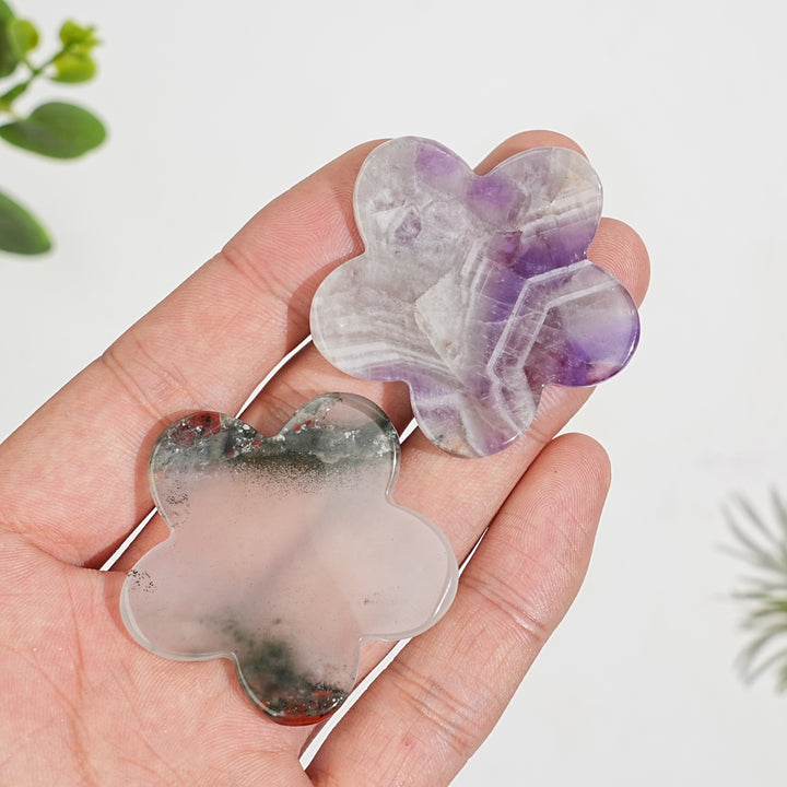 Natural Crystal Carving Five Petal Flower Worry Stone