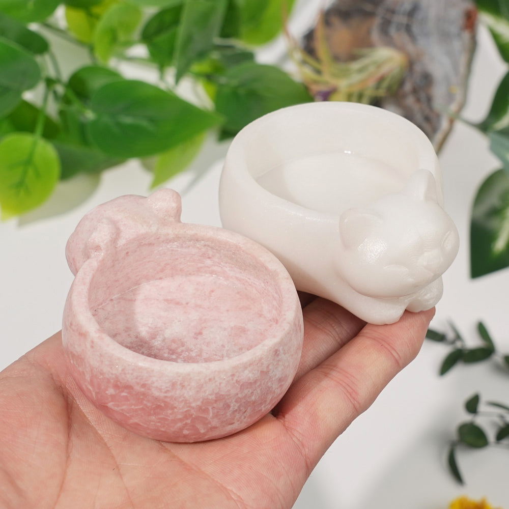 Natural Crystal Carving Cat Bowl