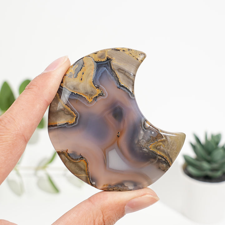 Unique,Natural Crystal Volcanic Agate Moon