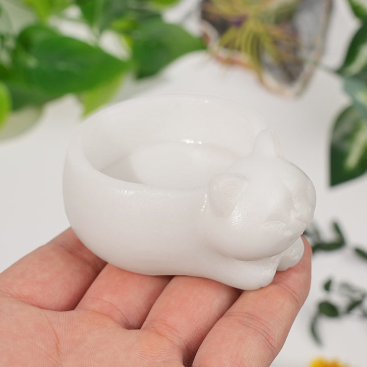 Natural Crystal Carving Cat Bowl