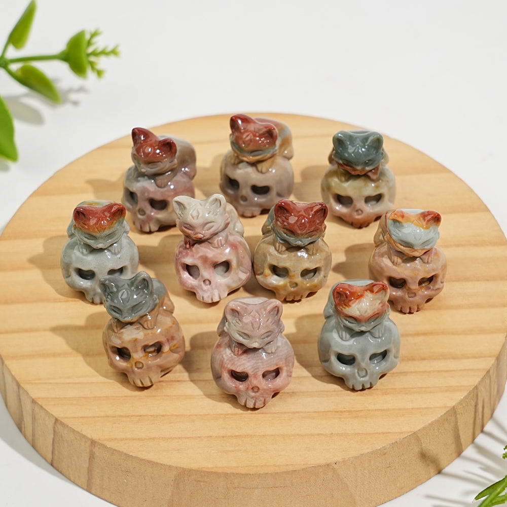 Natural Crystal Carving Alashan Agate Cat On Skull