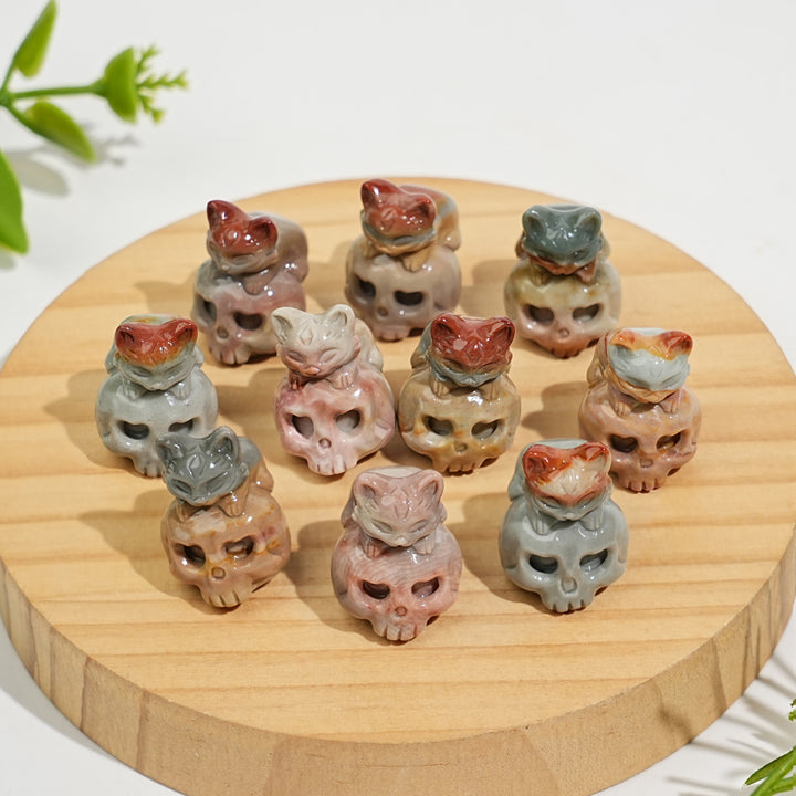 Natural Crystal Carving Alashan Agate Cat On Skull