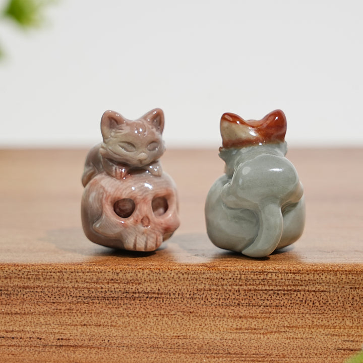 Natural Crystal Carving Alashan Agate Cat On Skull