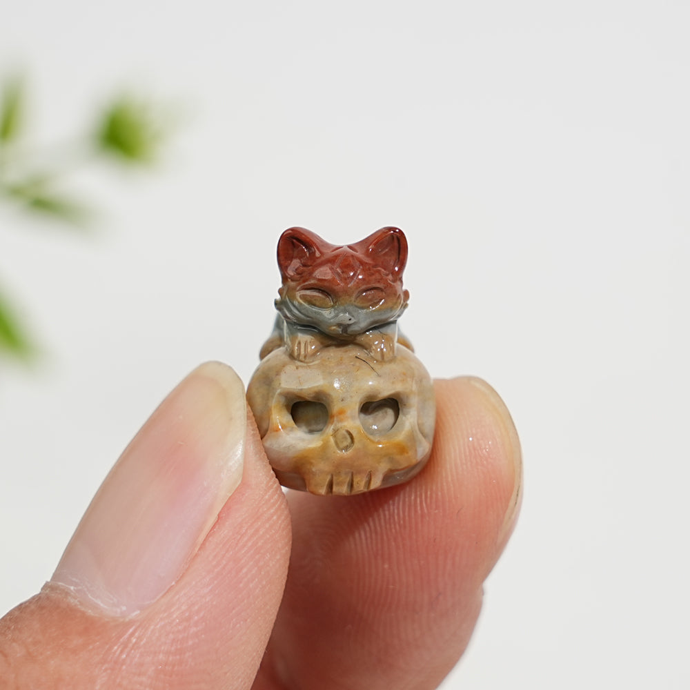 Natural Crystal Carving Alashan Agate Cat On Skull