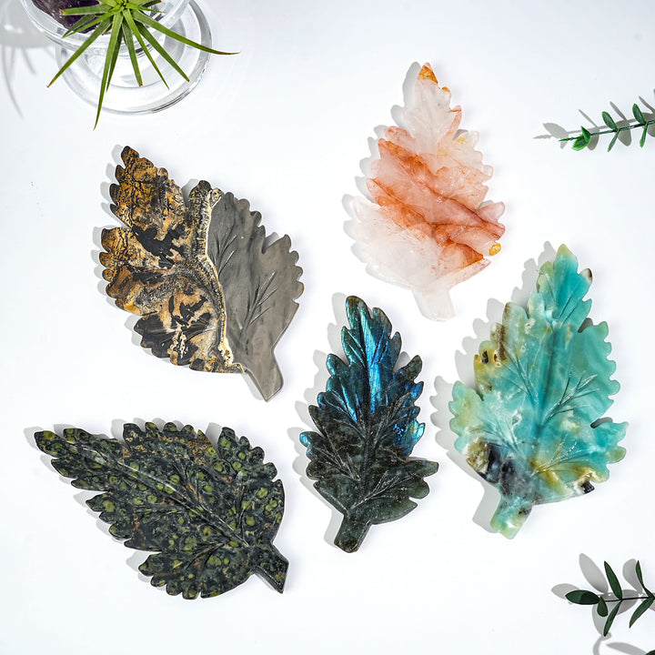 Natural Crystal Carving Leaf Decor