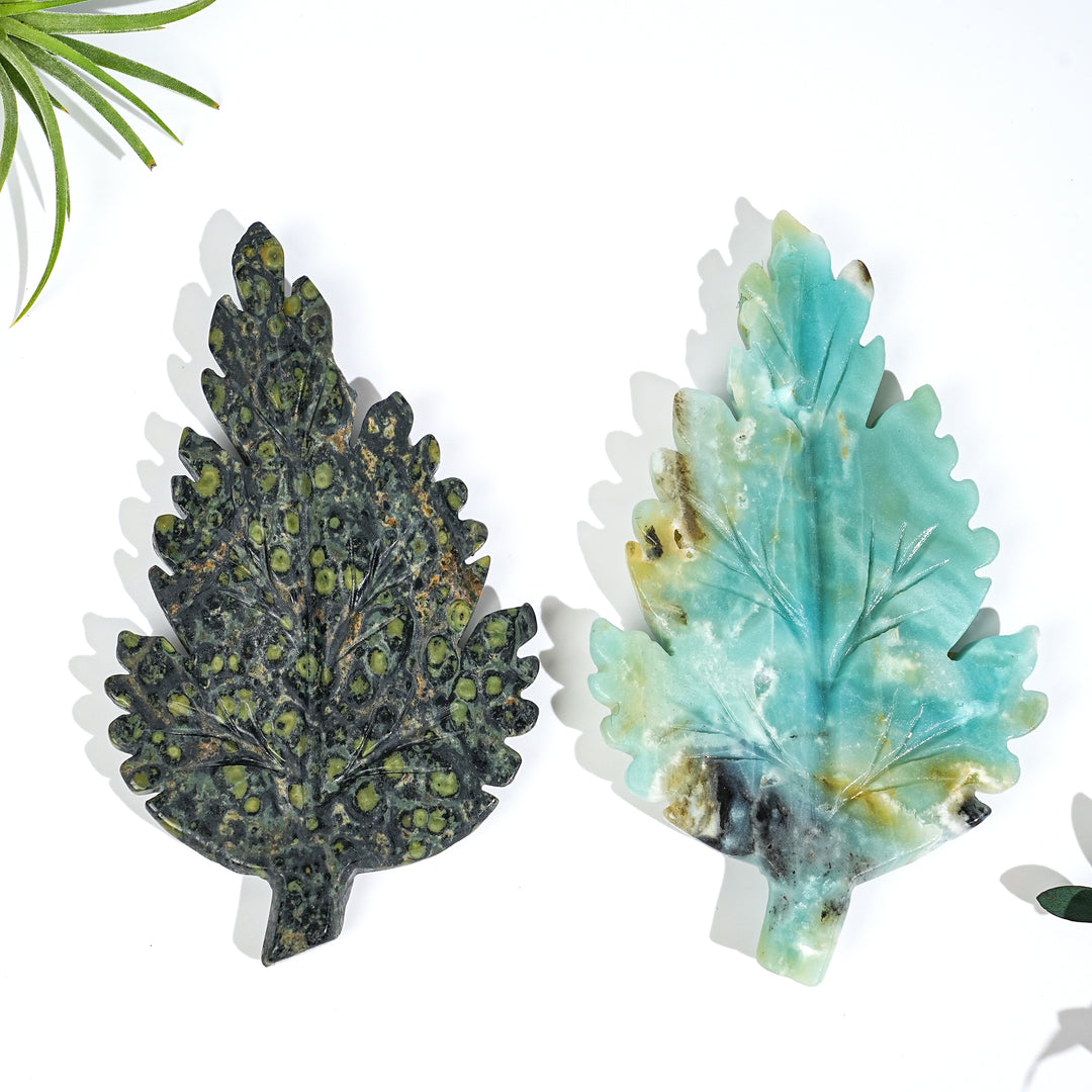 Natural Crystal Carving Leaf Decor