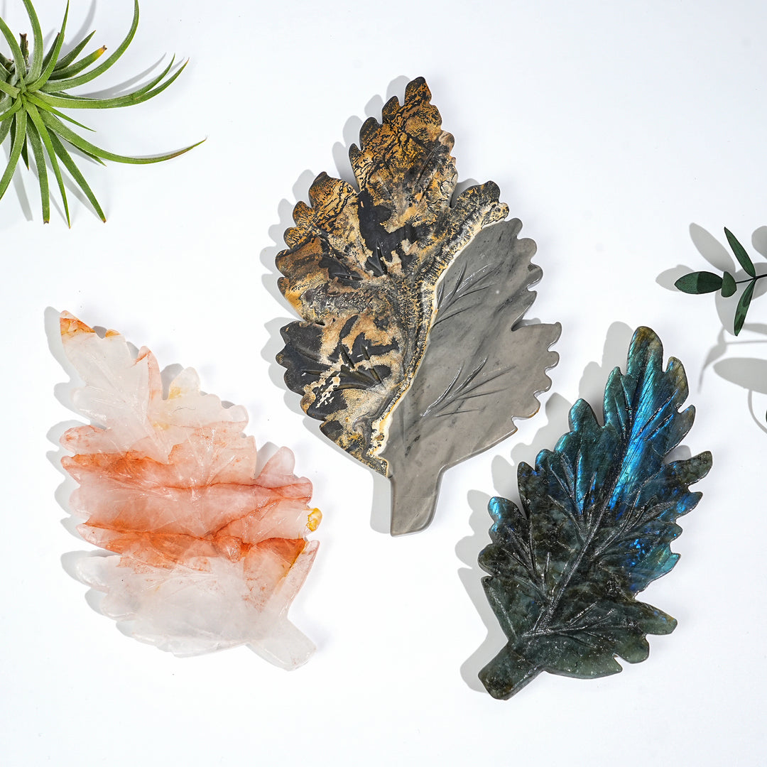 Natural Crystal Carving Leaf Decor