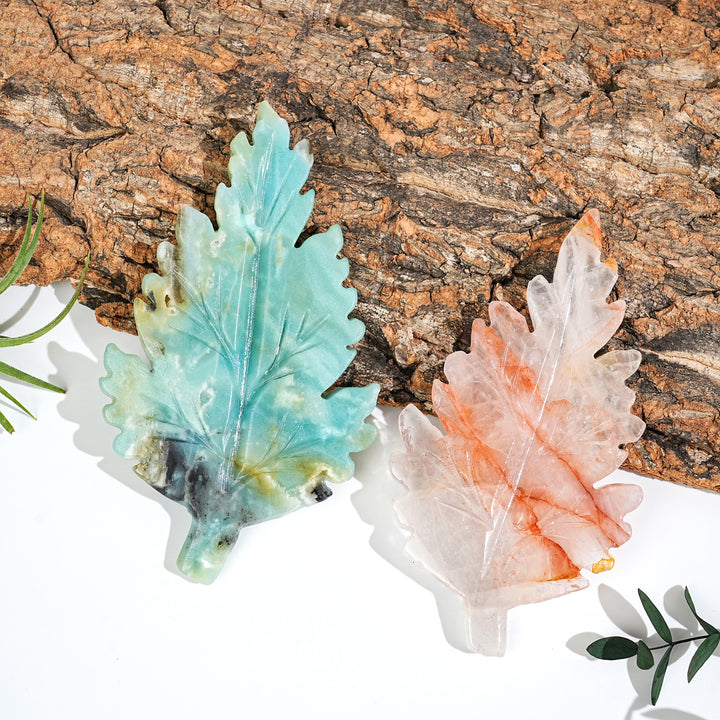Natural Crystal Carving Leaf Decor