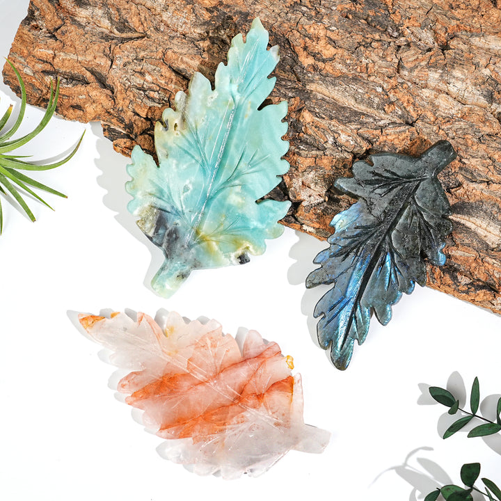 Natural Crystal Carving Leaf Decor