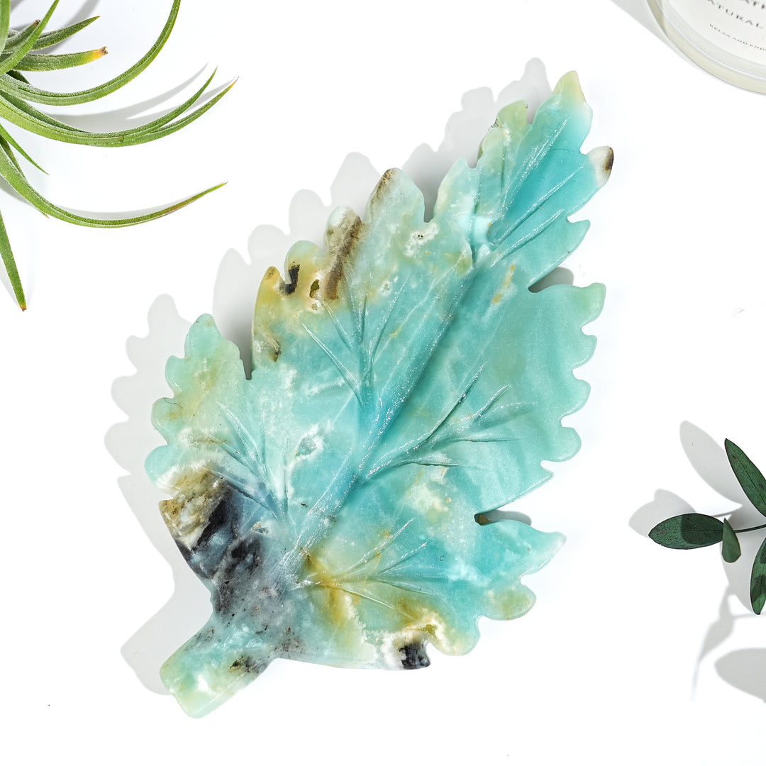 Natural Crystal Carving Leaf Decor
