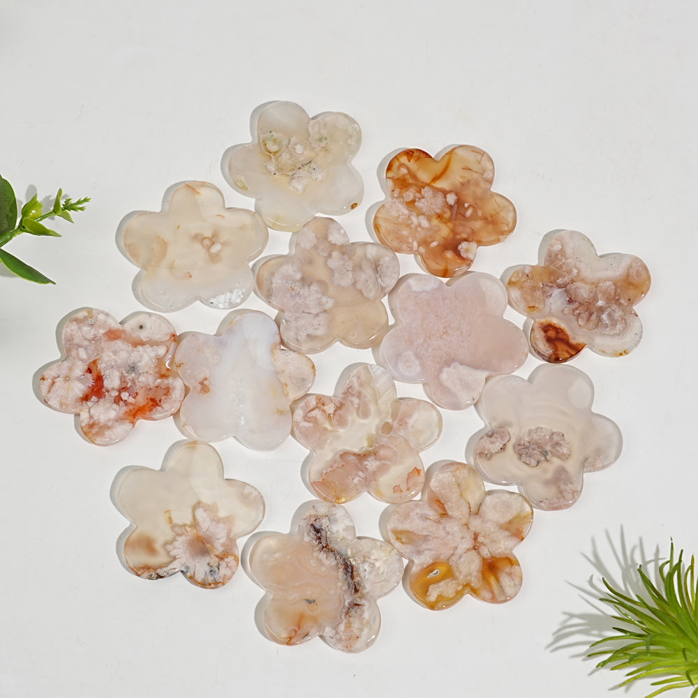 Natural Crystal Carving Five Petal Flower Worry Stone