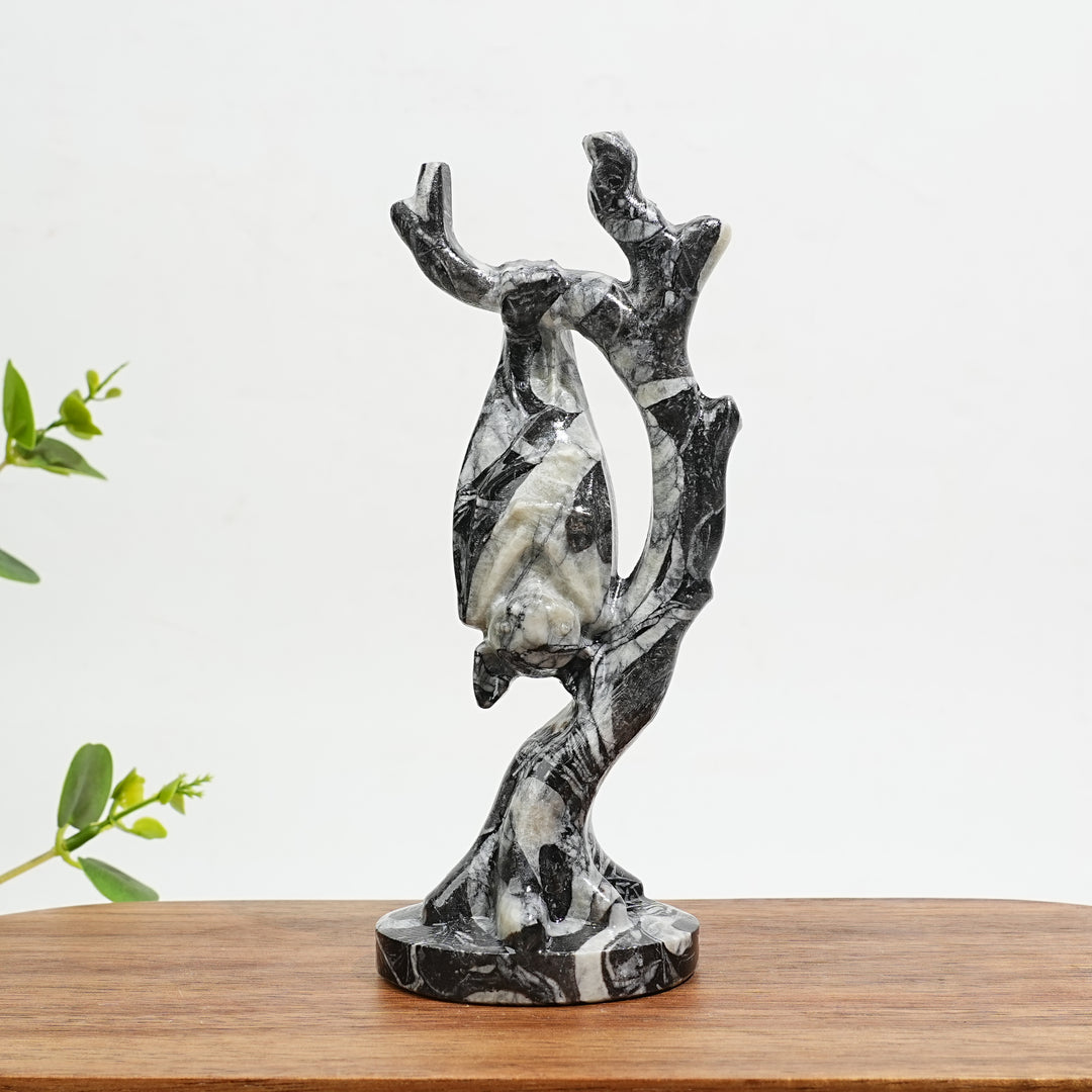 Natural Crystal Bat On Branch Carving