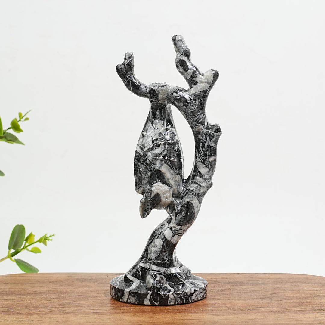 Natural Crystal Bat On Branch Carving