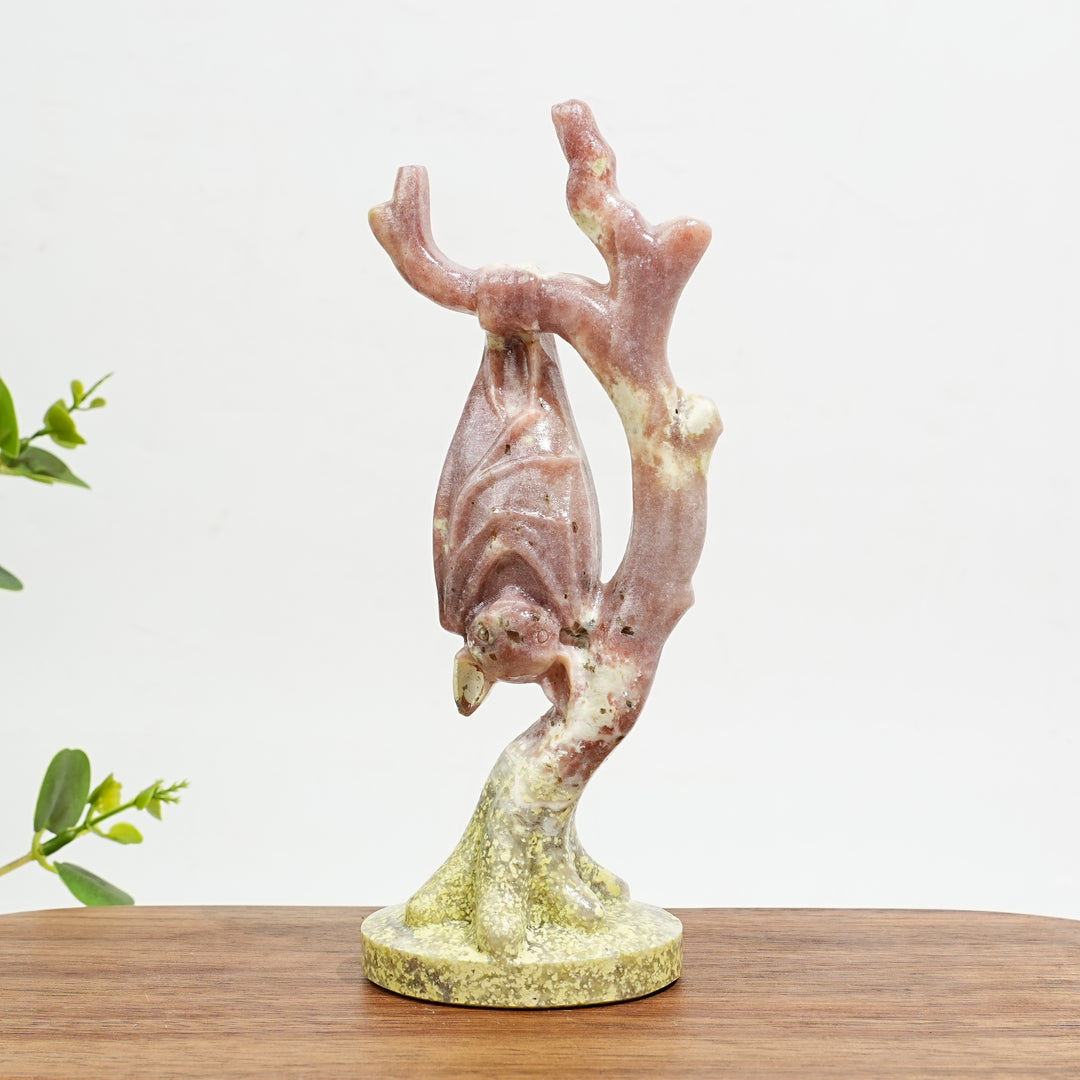 Natural Crystal Bat On Branch Carving